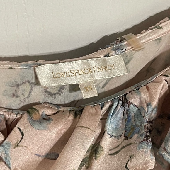 LoveShackFancy Mia Ruffled Lace Crop Top Pink Purple Cream Cinch 100% Silk XS - Picture 7 of 11